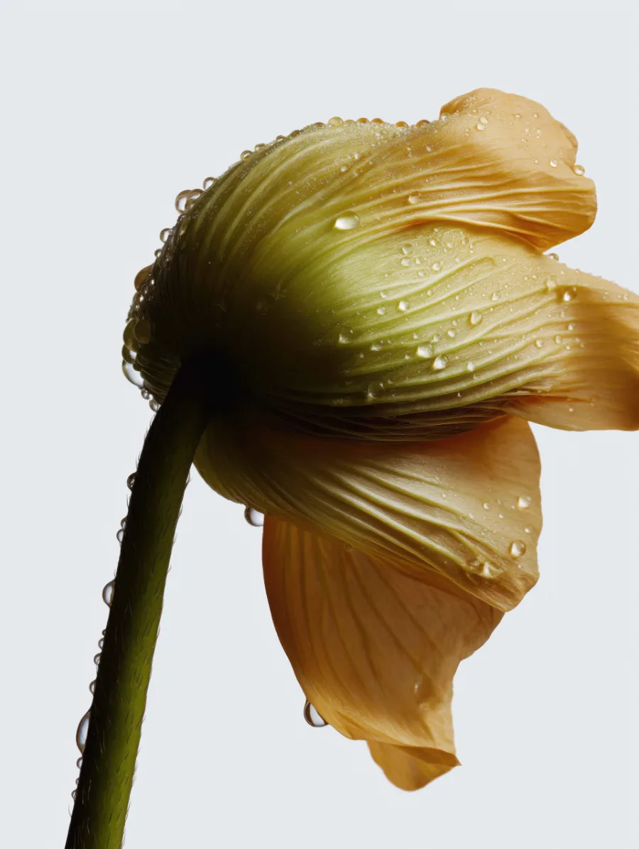 A poppy against a bright, washed-out sky.